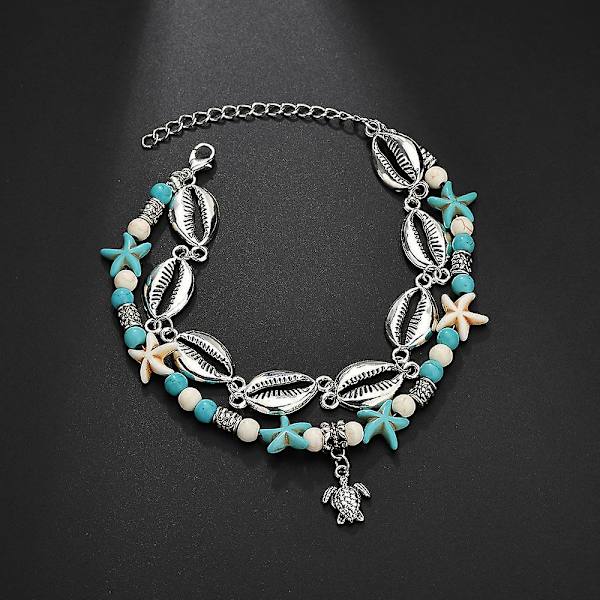 Boho kerroksit nilkkakorut turkoosi hopea kilpikonnan kuori riipus