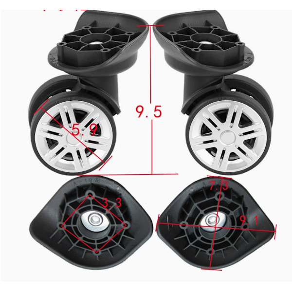 Ersättningshjul Dubbla Rullar Bagage Svängbar Resväska Hjul Reparations Tillbehör (1 set (2 st), Svart)