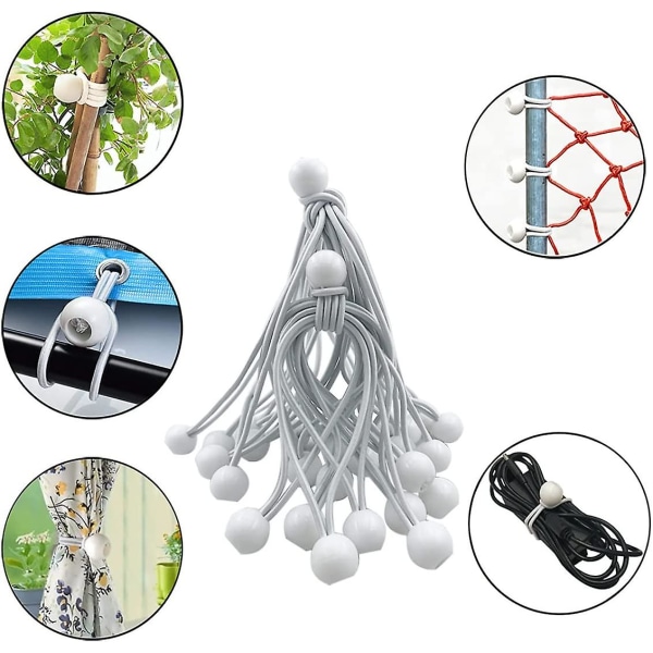 Bungee-snor, 30 stk. Bungee-krog Bungee med plastikkugle, telt-bungees til presenninger, hvid 150mm