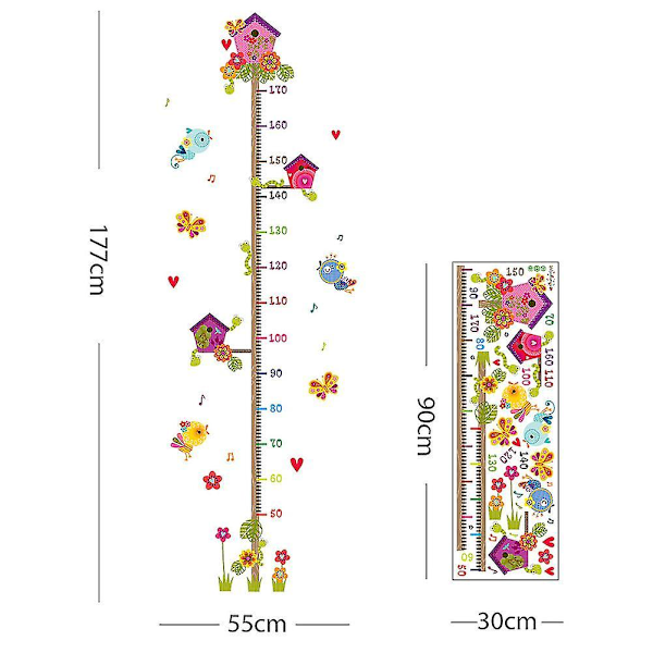 Väggdekal Cartoon Gren Fågelbur Mätning Höjd Dekoration För Hem Förskolan