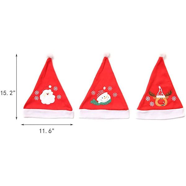 3-pack Julhattar Tomtehattar 11,6 tum x 15,2 tum Plysch Tomtehattar Tomte Snögubbe Renen Juldekorationer För Fest Festlig Röd