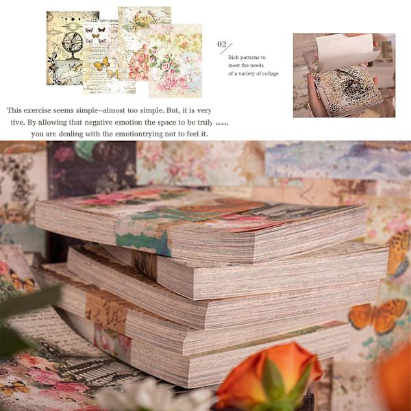 100 ark Vintage Materialpapper Retro Ljust Papper Deko Scrapbooking Collage Bakgrund DIY Dagbok Hantverk