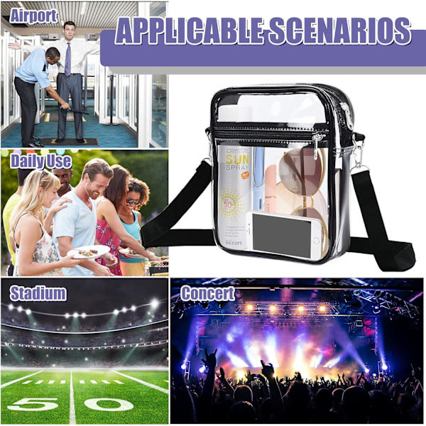 2-PACK Genomskinlig handväska Stadium Godkänd Genomskinlig väska Axelväska, Justerbar axelrem för konsertsport