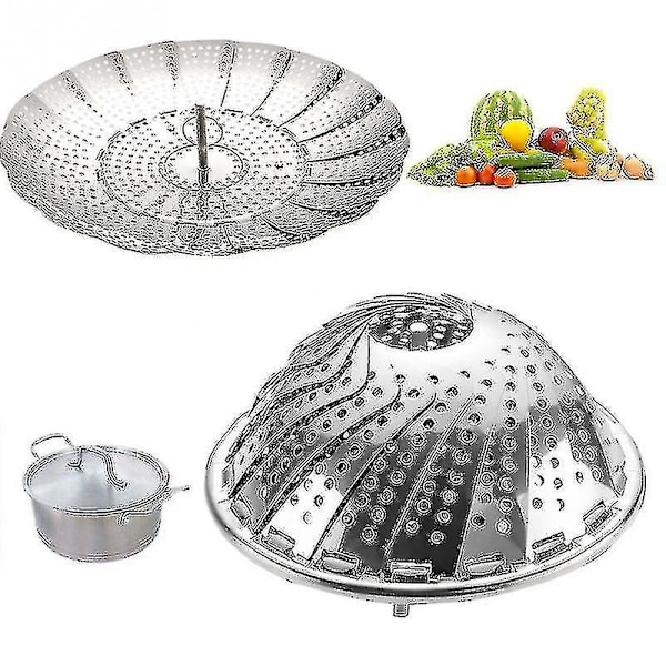 Køkken Foldbar Dampkurv Dish Damp Rustfrit Stål Madkurv Mesh Grøntsags Dampkoger Dampkoger