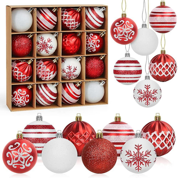Julgranskulor, 16 st julgransdekorationer, julbollar, julgransdekorationer, röda och vita julgranskulor, julgran