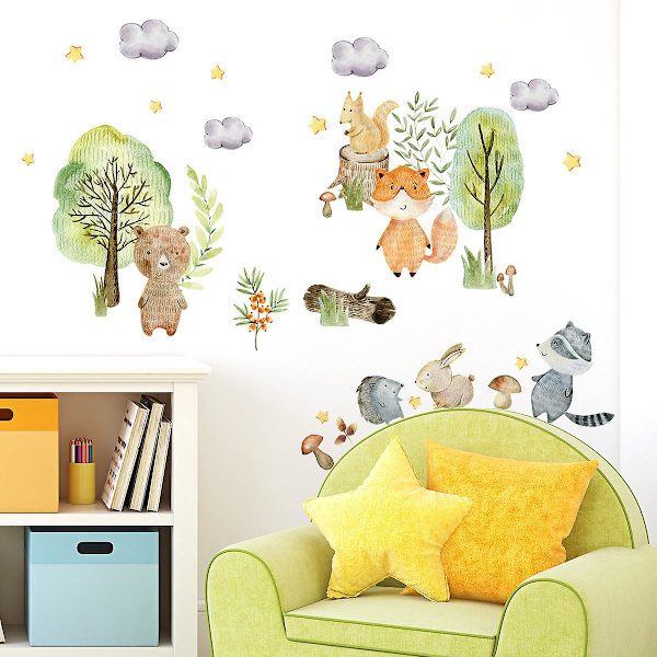 Animals Clouds Trees Wall Sticker til Børneværelse Wall Decor