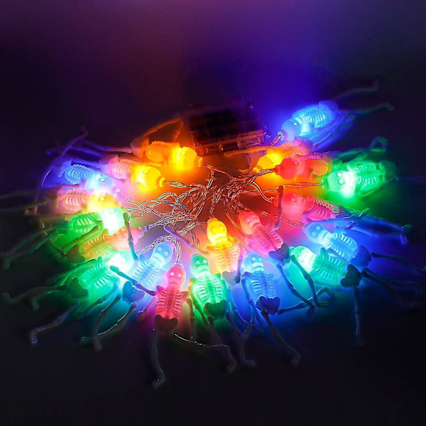 Halloween-skjelett-skalle-lyslenke - 9,8 fot/3 m 20 LED-er Skjelett 8 Moduser Vanntette Batteridrevne Lyslenker Med Fjernkontroll For Dekorasjon