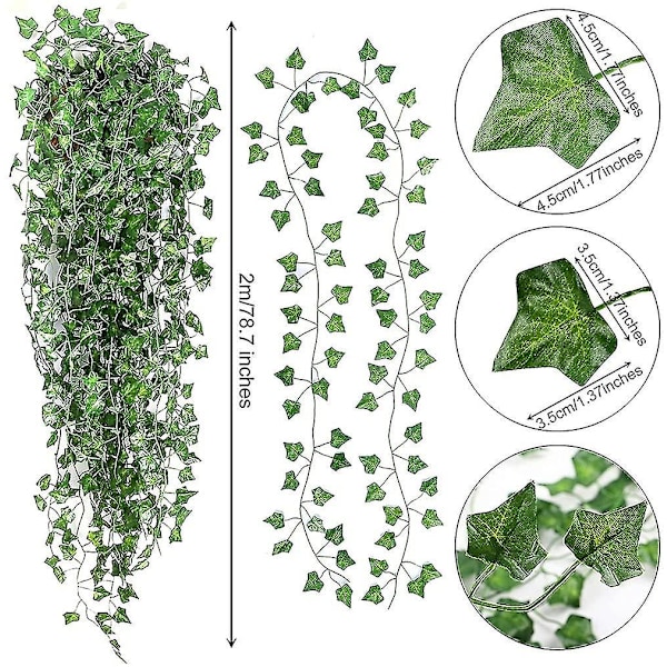 12-pack Konstgjord Murgröna Girlang Falsk Vinstock Grön Växt Hängande Löv Girlang för Rum Dekoration