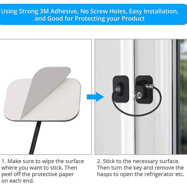 2 kylskåpslås för barn, kylskåpsdörrlås, skåpfönster med nycklar, starkt självhäftande lås, kabelbegränsning, baby dörr, skjutdörr, lådor (B