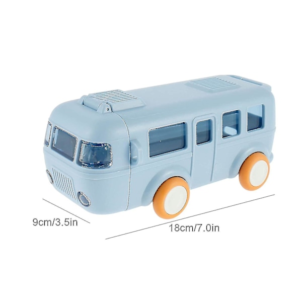 Bærbar vannflaske i bussform, bilstråvannflaske, bussvannflaske Kawaii bilstråvannflaske, blå