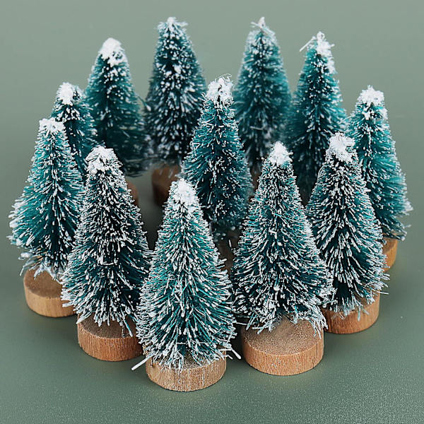 Sats med 12 Julgransflasborstar, Små Julgranar, Miniatyrträd för Konstprojekt, Julkakor och Presenter Grön/vit