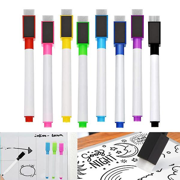 Whiteboard-tuscher - 8 farver magnetiske whiteboard-tuscher og viskelædersæt - Fine spids tør slet whiteboard-marker tuscher til glatte overflader