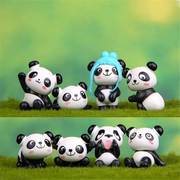 8st Panda-prydnader, mini-pandaleksaker, söta pandadockor, kreativa biltillbehör, dekorationer, tårtdekorationer