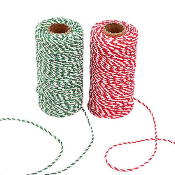 Garnet bomullssnor for julegaveinnpakning, kunsthåndverk, totalt 656 fot (2 stk, flerfarget)