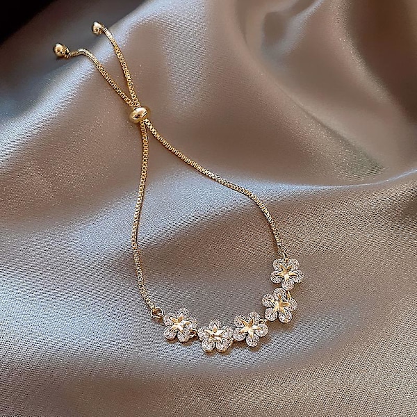 Justerbart armband för kvinnor, blomsterpärlor, glänsande finish, oädel metall
