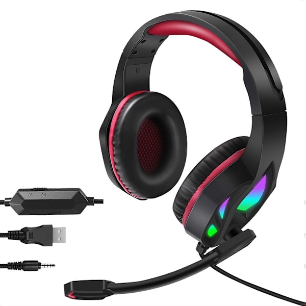 Gaming headset, on-ear med utbytbara LED-lampor, gaming headset för laptop - röd