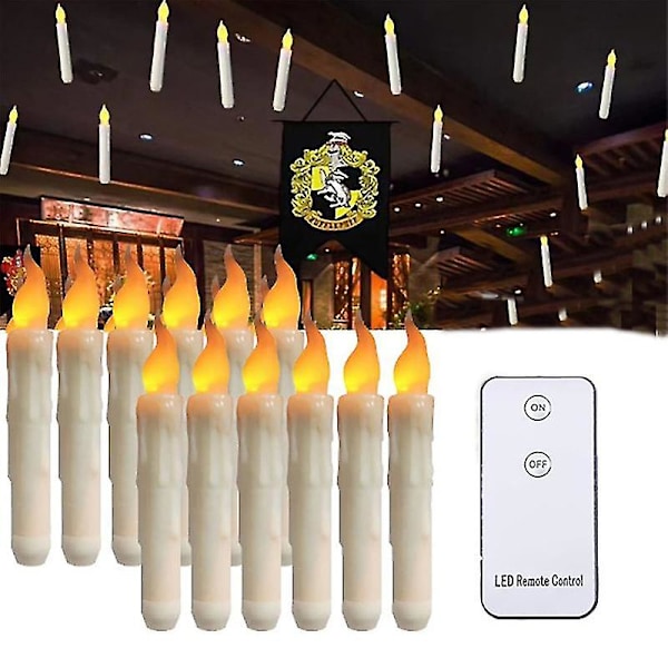 12 stk Flydende Lys Varmt Gult, Batteridrevet Led Spidse Lys Med Fjernbetjening Elektrisk Flimrende Flammeløse Lysestager Til Halloween Fest C