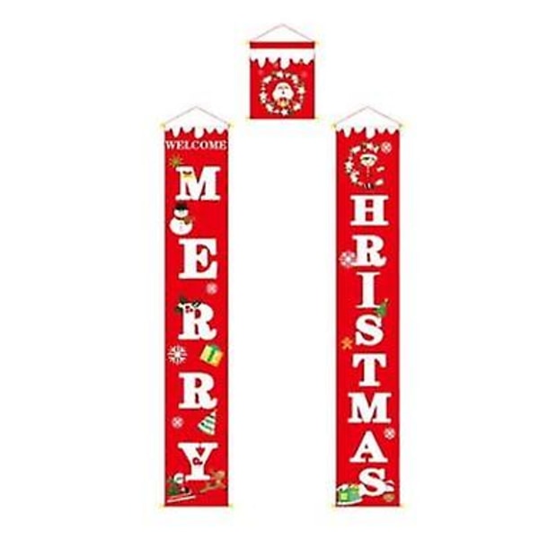 God Jul-banderoller, 3 stycken julhängande skyltar och veranda-banderoller, hängande juldekorationer för semesterhem inomhus utomhus veranda vägg