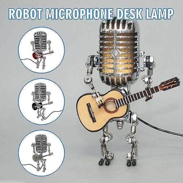 Usb Retro-stil Mikrofon Robotlampa Håller Gitarr Med Ljus Vintage Heminredning-Gul