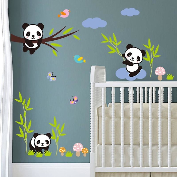 1kpl Seinätarra söpö panda puu bambu linnut pilvet seinätarrat lastenhuoneisiin huoneen sisustustaide pvc-seinätarra