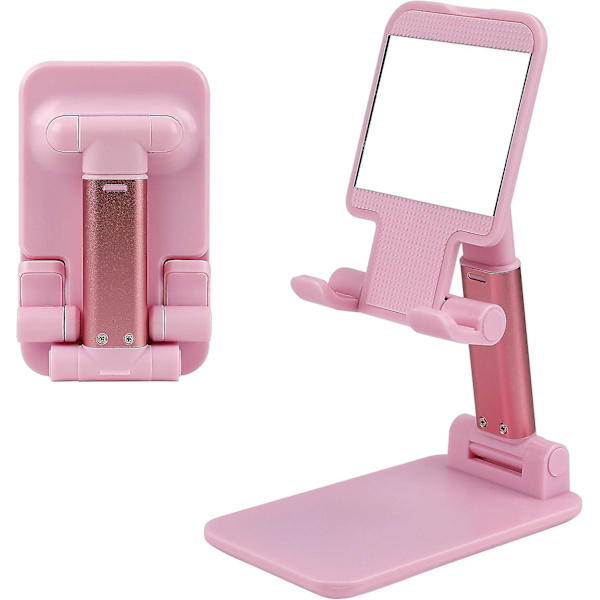 Sammenleggbar mobiltelefonholder Telefonholder Skrivebord Multi-vinkel bærbar nettbrettholder med speil for iPhone Android Smartphone Rosa