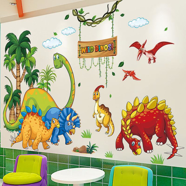 Dinosaur vægoverføringsbilleder til børnehaveindretning | Jurassic World T-rex Colorful Peel & Stick Forhistoriske børnevægklistermærker til babyværelse, vægmalerier i legeværelse