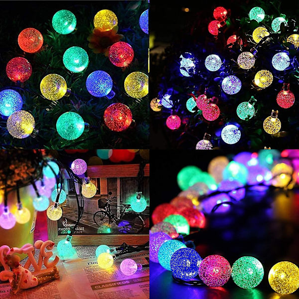 50 Led Solar Fairy Lights - Värikkäät Ulkokristalli-pallovalot Puutarhaan, Terassille, Halloween-juhliin