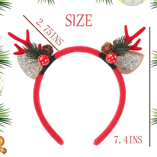 Julklappshårband med renar, glitter, för kvinnor, hårband, hårtillbehör, huvudbonad för juldekorationer (röd)