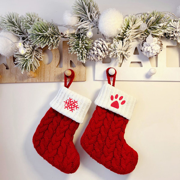 Julstrumpa Exklusiv Stickad Snöflinga Julstrumpa Hängande Ornament (B)