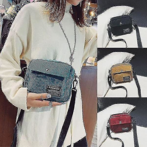 Axelväska Dam Canvas En Axel Messenger Bag Liten Kvadratisk Corduroy Väska (Röd)