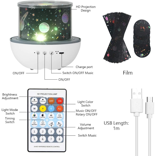 Stjernehimmelprojektor, 360° roterbar stjernehimmelprojektorlys, LED-nattlys for voksne med