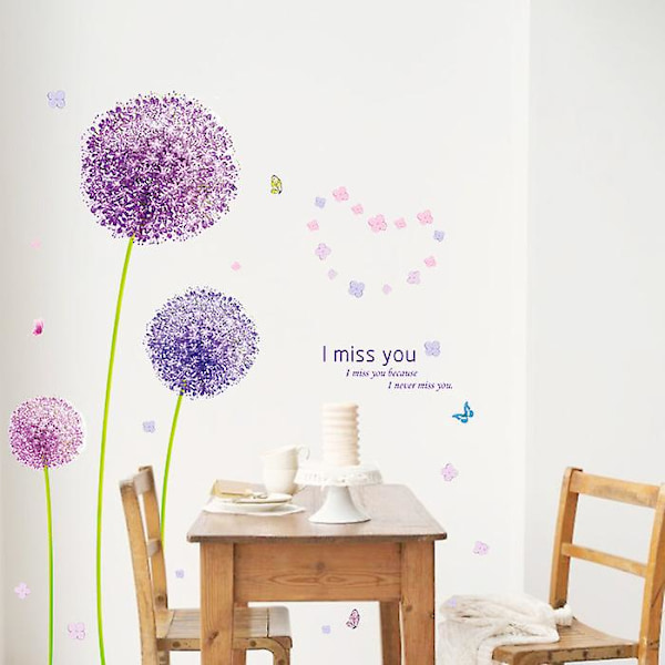 Lila Dandelion Väggdekaler Allium Blomväggklistermärken Flickor Sovrum Vardagsrum TV Bakgrund Väggkonst Dekor