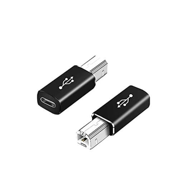 USB C til USB B-adapter (2-pakninger), kompatibel med skrivere, MIDI, elektriske pianoer, synthesizere og flere Type-C-enheter/bærbare datamaskiner, etc. (SVART)