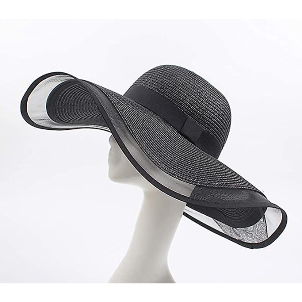 Kvinner Floppy hatter Sammenleggbare strå solhatter Sommerlue Elegant netting reiselue Bredd hodeplagg UV-beskyttelse Strandhatt Festlue
