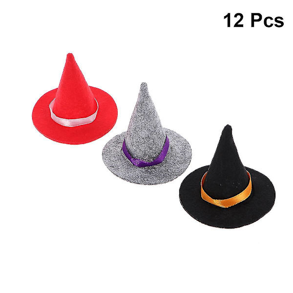12 st Snygga Häxhattar Chic Vinflaska Dekoration Partypresenter DIY Hårtillbehör Hantverk För Halloween (Svart Och Grå Och Röd)