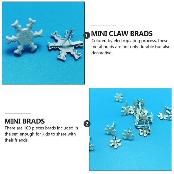 100 st Snowflake Brads Split Pins Pappersfästen DIY Art Hantverkstillbehör, Scrapbooking Brads, Craft Pins Pushpin，16MM