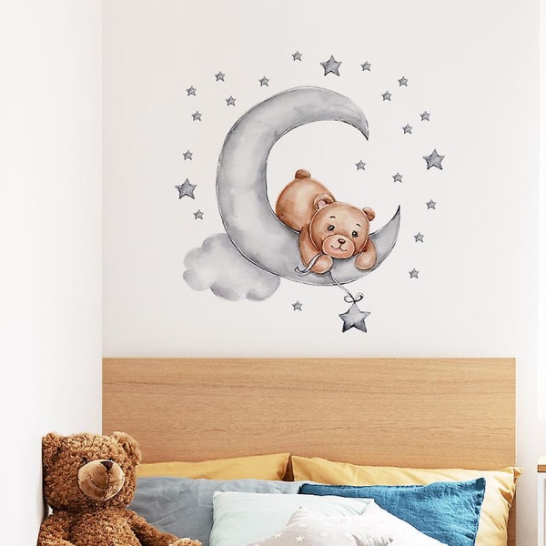 En set väggklistermärken-Väggdekoration-Väggdekor för sovrummet Vardagsrum Kontorväggdekal Teddybjörn på månen