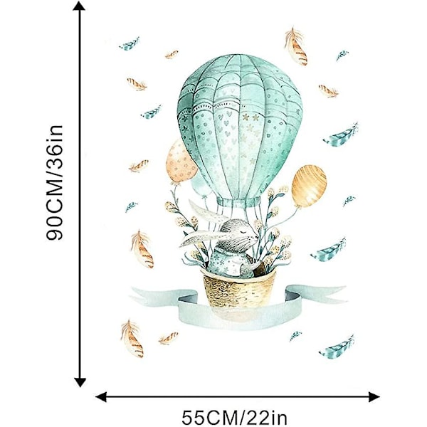 Handmålade akvarell gröna djur väggdekaler fjäder kanin varmluftsballong väggdekaler barn flickor pojkar babyrum plantskola dekoration