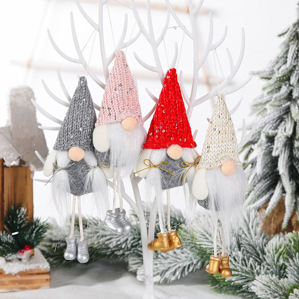 Julgranspynt Jultomte Mönster Fint Hantverk Tyg Plyschdocka Hängande Prydnader Trädgårdsdekoration (Grå)