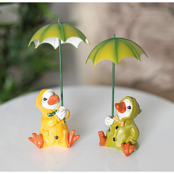 Andemil And med paraply Utendørs hagepynt Nyhet Sit-Stand Patio Ornamenter Nyhet Figur Skulptur Vanntett