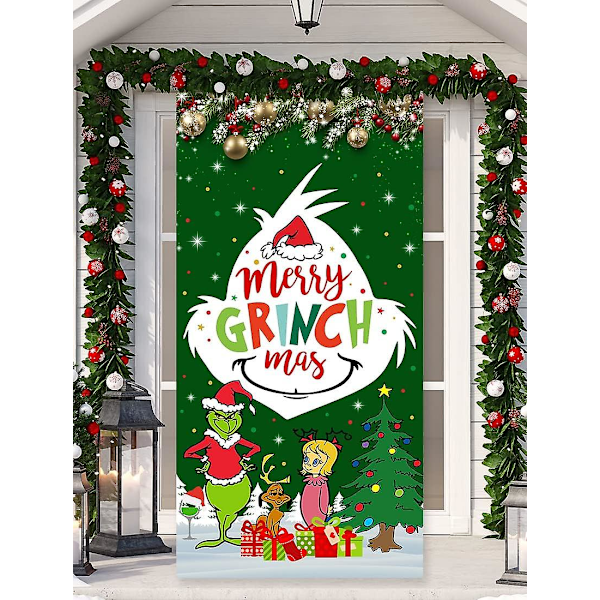 Grich Juldörrdekoration - Stink Stank Stunk Merry Grinhmas Dörrhängande Banner Dekoration För 2022 Karantän (grön-2)