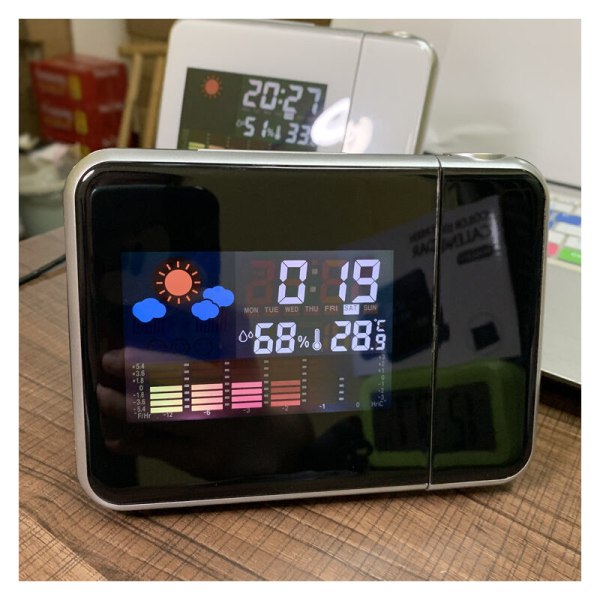 Väderstation Projektionsklocka Kreativ Stum LED Färgskärm Evighetskalender Väder Elektronisk Väckarklocka