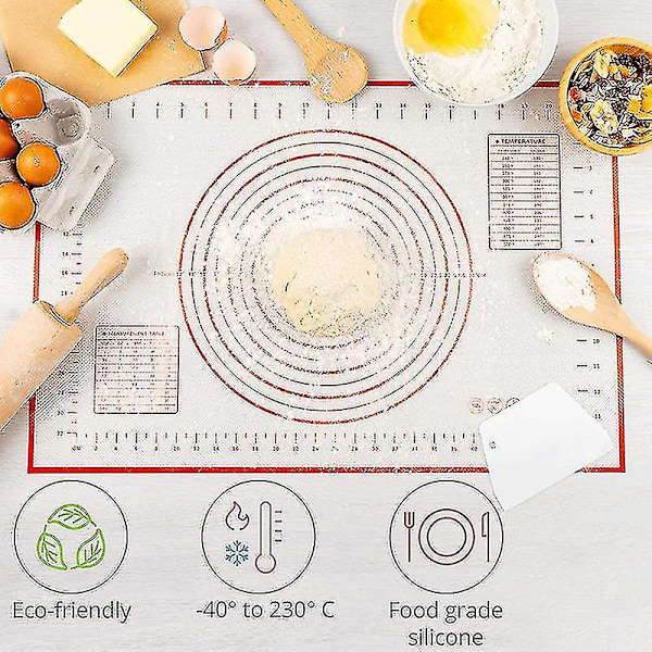 Ekstra Stor 80x60cm Silikon Bagemåtte, Rulende Æltebræt, Bageudstyr, Pizzadæks (Sort)