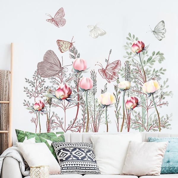 En uppsättning blommiga fjärilsväggdekaler kreativa vackra väggdekaler för vardagsrum sovrum kontor kök
