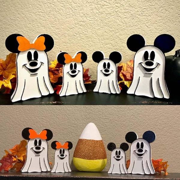 4 kpl Ghost Mickey and Minnie Halloween -koristeita, haamuveistos kodin sisustamiseen Halloween-sisustussetit kodin sisustamiseen Halloween Decorati