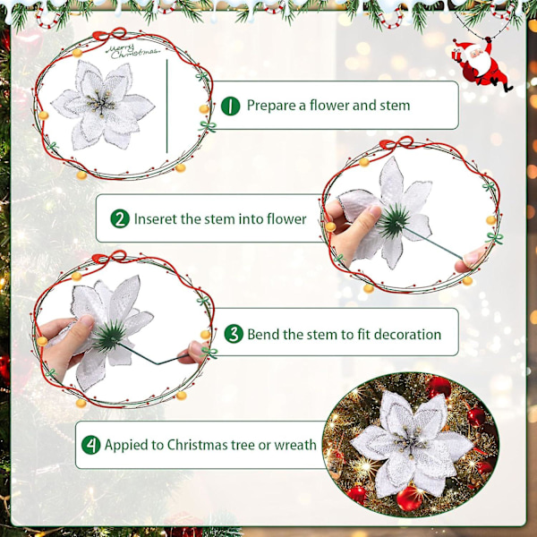 10 st konstgjorda julblommor, julglitter-julstjärneblommor prydnad, konstgjorda kransblommor till jul, blå