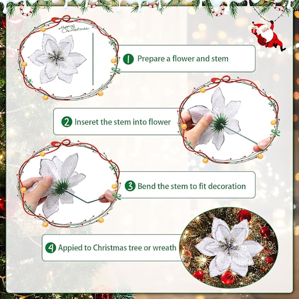 10 st konstgjorda julblommor, julglitter-julstjärneblommor prydnad, konstgjorda kransblommor till jul, röda