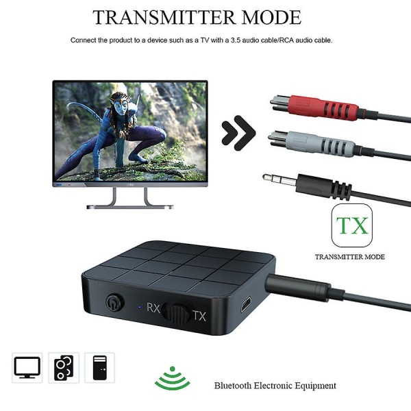 Bluetooth Adapter Bluetooth Transmitter Receiver 5.0 2 In 1 Bluetooth Adapter Mini Portable Rca & 3.5mm Aux-kompatibel Låg Latency Hd-ljud för PC-TV