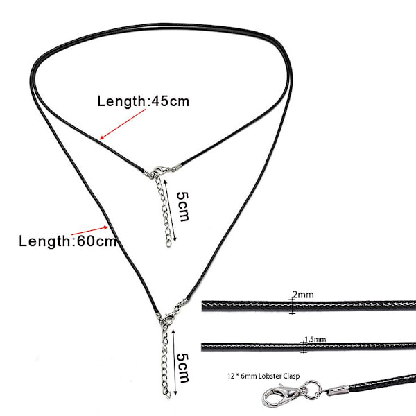 10 stk/pakke 1,5/2mm skinnsnor voks flettet snor justerbar kjede hummerlås halskjede anheng, 2,0mm, blandede farger