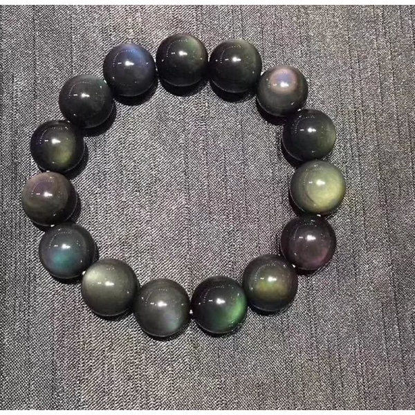 Natural Rainbow Eye Obsidian Gemstone Bead Stretch Armband, Unisex Armband, 12mm Bead, 1 Count